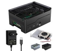 Miuzei Boîtier Métal Noir pour Raspberry Pi 5 avec Alimentation 27W, Ventilateur de Refroidissement Actif Officiel, Adaptateur USB-C PD 5,1V 5A Compatible 4Go 8Go 16Go