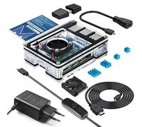 Miuzei Boîtier pour Raspberry Pi 4B 2/4/8GB avec Ventilateur & Alimentation | Boîtier acrylique 9 couches, Ventilateur silencieux et dissipateurs, Alim. USB-C 5,1V/3A/15,3W avec inter., Câble HDMI
