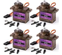 Miuzei Micro Servo Metal Gear 90 9G Rc Motor Direction pour Arduino Set Hélicoptère, Bateau Volant, Voiture 1/10 1/8 Robot Aile Fixe Hélicoptère DIY Modèles avec Corne Servo (4 pièces)