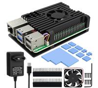 Miuzei pour Raspberry Pi 5 Boîtier Aluminium avec【5.1V 5A 27W】 Bloc d'alimentation Compatible avec Raspberry Pi 5 4go/8go Refroidissement Passif Armor Caes pour Raspberry Pi 5