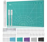 Miuzei Tapis de Découpe Autocicatrisant A3 avec 55 Couteaux de Bricolage et Règle en Acier Couteau à Main Tapis de Bricolage Auto-Réparant Vert