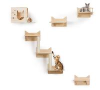 MIUZMORE Lot de 9 Meubles Muraux pour Chat en Pin - Maison, Tour d’Observation, 2 Poteaux en Sisal, Échelle Murale 5 Marches et Plates-Formes Larges - Mobilier Mural Gain de Place pour Grands Chats