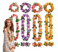 MIVAIUN 16 Pièces Tropical Hawaien Lei Luau Fleurs Coloré Colliers, Hawaiian Fleurs Guirlande Thème Décorations de Fête pour Luau Hawaiian Plage Mariage Pique-Nique Fête Party Vacances