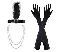 MIVAIUN 1920 Accessories, Années 1920 Accessoires Gatsby Costume Set Headband Gatsby, Collier, Gants Noirs Longs, 1920 Déguisement Charleston pour Les Fêtes, Femme Halloween Christmas
