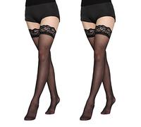 MIVAIUN 2 paires Dim Jarretière Dim Up Sexy Sensation Sous-vêtements Femme Tights Jarretelles Collants Bas À La Cuisse Noir Taille unique 80cm (2 paires)