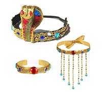MIVAIUN 3 Pièces Accessoires de Costume Égyptien Bandeau de Cobra Égyptien, Couronne De Reine D'Egypte, Collier Pompon Perlé Fête à thème Cléopâtre Reine du Nil Déesse (3 pcs)