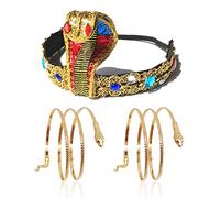 MIVAIUN 3 Pièces Accessoires de Costume Égyptien Bandeau de Cobra Égyptien Manchettes de Bras de Serpent en Bracelets de Serpent de Tourbillon Fête à thème Cléopâtre Reine du Nil(3 pcs)