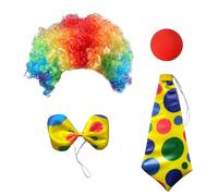 MIVAIUN 4 Pièces Accessoires Costume Clown Deguisement Clown Adulte Enfant Vêtements de Clown Perruque Clown Curl Nez Cravate Accessoires de Costume D'Halloween Cirque Cosplay de Carnaval (4 pcs)