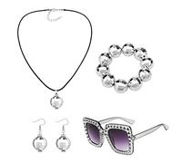 MIVAIUN 4 Pièces Ensemble de Costume Disco des Années 1970 Accessoires Disco Bling, Femme des Années 70 Lady Disco Party Tenue Disco, Accessoire Disco, Carnaval, Costume, Fête à Theme (4 pcs)