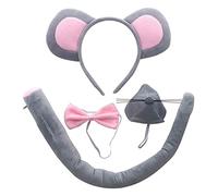 MIVAIUN 4 Pièces Ensemble de Déguisement de Souris Souris Roleplay Set,Souris Bandeaux pour Cheveux Nez Nœud Papillon,Animal Accessoire de Décoration pour Adulte Enfants Fête D'anniversaire (Gris)