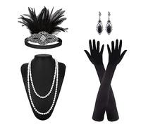 MIVAIUN 5 Pcs 1920s Accessoires Set, Accessoire Annee 20, Accessoire Gatsby Femme, 1920 Charleston Femme Costume, 20s Flapper Headpiece Charleston Déguisements Accessoires Bandeau en Plumes (5 Pcs)