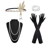 MIVAIUN 5 Pcs 1920s Accessoires Set, Années 1920 Accessoires Gatsby Costume Set Accessoire Annee 20, Bandeau, Collier, Gants pour Femmes, 1920 Charleston Déguisements Accessoires