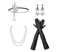 MIVAIUN 5 Pcs 1920s Accessoires Set, Années 1920 Flapper Great Gatsby Accessoires Gatsby Costume Set, 20's Thème Ensemble Bandeau Longs Gants Noirs Collier pour Femmes, Déguisement Charleston (5 Pcs)