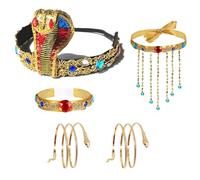 MIVAIUN 5 Pièces Accessoires de Costume Égyptien Bandeau Collier Pompon Perlé Égyptien Manchettes de Bras de Serpent en Bracelets de Serpent de Tourbillon Fête à thème Cléopâtre Reine du Nil