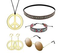 MIVAIUN 5 Pièces Ensemble de Costume Hippie, Bohême Ensemble de Paix, Hippies Accessoires, Accessoires de Fête 60s 70s, Lunettes de Soleil, Collier Signe de la Paix, Bandeau de Bohême
