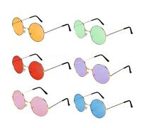 MIVAIUN 6 Paires Lunettes de Soleil Rondes Hippie Lunettes de Soleil Multicolores des Années 60 Lunettes Ronde Rétro Hippie Fête Années 70 80 pour Plage Vintage Cadeau Fête Costume Déguisement(6pcs)