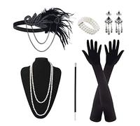 MIVAIUN 6 Pcs Accessoire Gatsby Femme, 1920s Accessoires pour Femme, Annee 20 Costume Charleston , pour Mascarade Halloween Noël, Noir, Taille Unique (Set E)
