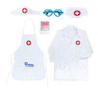 MIVAIUN 6 Pièces Malette Docteur Enfant, Deguisement Medecin Costume Lunettes Carte d'enregistrement Clinique Docteur Jeu d'Imitation Jouet Costume pour garçons et Filles