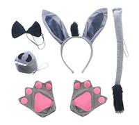 MIVAIUN 6PCS Ensemble de Costume D'âne Ensemble de Costumes D'animaux Oreilles Bandeau D'âne Gants Nœud Papillon Queue Nez pour Halloween Soirée à Thème Cosplay Spectacle de Costumes (Gris)