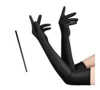 MIVAIUN Gants Longs pour Femme, Années 1920 Longue Soirée Opéra Gants, Gants en Satin Lisses pour Femme Robe Fête Soirée Opéra Mariage, Année 1920s Style gants charleston, Taille unique (2 Pièces)