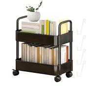 mivceklw 2 Tier Movable Bookshelf Cart, Rolling Book Storage Rack with Wheels, Household Toy and Snack Organizer, Compact Storage Shelf for Kids, Offices, Bedroom, 14.57x9.84 inches