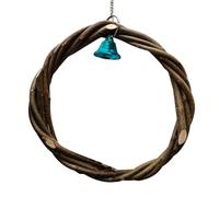 mivceklw Parrot Ring Swing, Wooden Bird Perch Toy with Bell, Hanging Chew Ring for Conures, Lovebirds, Finches, Cage Accessory for Climbing, Standing, and Entertainment, 7.87x7.87x0.79in