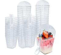 MIVIDE 100 Pcs Tasses à Dessert avec 100 Couvercles et 100 Cuillères, 150 ml/5 oz Gobelets à Dessert Carrés en Plastique pour Fête à Dessert, Pudding, Mousse, Crème Glacée