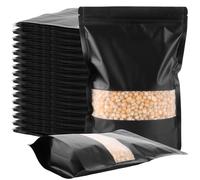 MIVIDE 100pcs Sachets en Mylar Refermables, 18 x 26 cm Sachet Alimentaire avec Fenêtre en Aluminium pour Conservation des Aliments, Noir