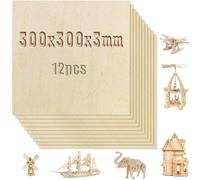 MIVIDE 12pcs Contreplaqué 3mm, 300x300mm Plaque de Bois Brut, Planche en Bois Bricolage pour DIY, Découpe Laser, Peinture, Gravure