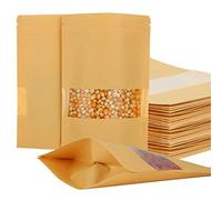 MIVIDE 150pcs Sac Papier Kraft avec Fenetre, 20x14x4cm Sachet Kraft Zip, Pochette Kraft Alimentaire avec Fenetre pour Noix, Food Storage