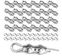 MIVIDE 24 Pièces Serre Cable Acier Duplex Clips 3mm, 24 Pièces Câbles Cosses, Serre Cable Inox 3mm, M3 Serre-Câbles Duplex pour Câble en Acier, Fil, Corde à Linge