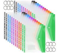 MIVIDE 24pcs Pochette Plastique A4, Pochettes Plastiques Perforées a4, Pochette Extensible Transparente pour Dossier, Document, Etiquette (6 Couleurs)
