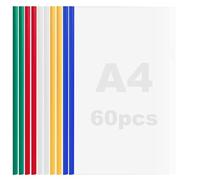 MIVIDE 60 Pièces Transparent Reliure Dossier Baguette, Feuilles A4 Couvertures de Rapports avec Barre Coulissante, A4 Reliure Dossier Plastique pour Bureau, École, Accueil, Documents(5 Couleurs)