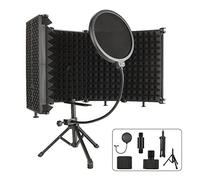 MIVIDE Bouclier d'isolation pour Microphone avec Trépied, Bouclier d'isolation Acoustique avec Filtre anti pop et Trépied, 5 Panneaux Pliable en Mousse Absorbant pour Anti Bruit et Vent (Noir)