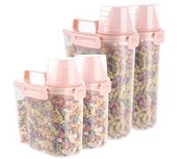 MIVIDE Lot de 4 boîtes de rangement pour céréales 3 L et 1,7 L avec verre doseur, hermétiques pour détergents, céréales (rose)