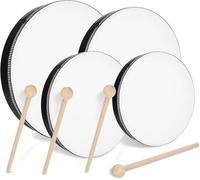 MIVIDE Lot de 4 Tambourins à Main en Bois avec Maillet, Percussion de Tambourin pour Danse et Chanson (10 cm,15cm,20 cm et 25 cm)