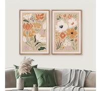 MIVINC 2 Images Set-Tableau Mural Imprimé Floral Abstrait Pastel Peinture Botanique de Fleurs Œuvre D'Art sur Toile Décoration de Cuisine-40 * 50cm (non encadré)