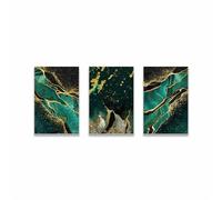 MIVINC Tableau sur Toile Affiche Art Abstrait Moderne Feuille D'Or Verte Décoration Murale pour Salon Cuisine Bureau Maison Remplacer un Tableau-50 * 60cm-3PCS (sans cadre)