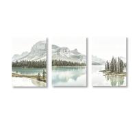 MIVINC Tableau sur Toile Représentant un Paysage Abstrait Nordique de Montagne et de Lac Idéal pour Décorer Salon Cuisine Bureau Ou Toute Autre Pièce de la Maison-40 * 50cm-3PCS (sans cadre)