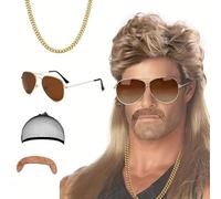 MIVORA Perruque rétro synthétique, Style année 80, 70, mulet, soirée, déguisée, rock, unisex, 22 x 32 x 2,38 cm