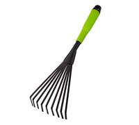 Mivos Balai à Gazon de Jardin en Acier - Petit Râteau à Main en Forme Éventail pour Ramasser Les Déchets de Jardin - 9 Élastique Dents - Outil de Jardin pour Nettoyer- Largeur 12 cm
