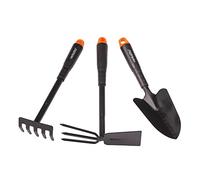 Mivos Ensemble de Outils de Jardinage à Main en Acier - 3 Pièces - Transplantoir - Râteaux - Serfouette - Kit de Outils de Jardin pour Creuser Désherber Planter des Plantes et Fleurs