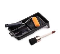 MIVOS Kit de peinture 4 pièces - Rouleau à peinture 10cm - Pinceau rond pour taches et vernis 43mm - Bac à peinture 28x16cm - Etrier enfichable 27cm - Kit de peinture - MADE IN EU