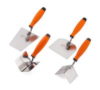 Mivos Lot de 4 truelles d'angle en acier inoxydable 80 x 60 mm - Truelle de stucateur 120 x 128 mm - Truelle trapézoïdale 160 x 75 mm - Truelle de mortier en acier inoxydable - Poignée souple -