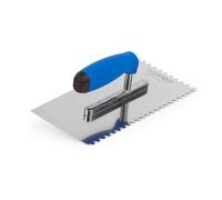 Mivos Taloche pour Colle en Acier Inoxydable 6x6 mm - Truelle à Dents avec Manche Bi-Composant - Truelle de Lissage Dentée Carrées 6 mm - Fabriqué dans l'UE
