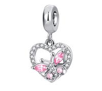 MiWangLing Breloque en forme de papillon pavé en oxyde de zirconium pour bracelet Pandora Cadeau pour maman, Métal Strass Métal Cristal Strass, Base