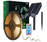 MIWATT Bande LED solaire IP67 de 5 m pour l'extérieur - Blanc chaud - 280 LED - Blanc chaud - Pour arbres de jardin, maison, Noël, vacances, terrasse, décoration de fête