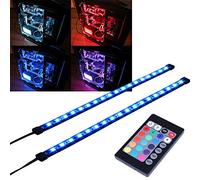 Miwatt Kit complet RGB LED Bande Lumineuse d'ordinateur par aimant avec télécommande 24 boutons pour ordinateur de bureau Boîtier Mid Tour (5050 SMD 2pcs) 18 LEDs 30 cm Série R
