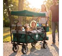 Miweba Chariot pour Enfants MB-20 - Chariot Pliable - Système de Harnais à 2X 3 Points - Frein de Stationnement - Roues en Caoutchouc Dur - Pare-Soleil avec Protection UV (Vert foncé/Gris)