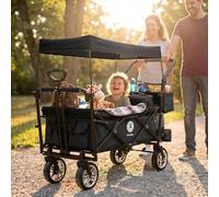 Miweba Chariot pour Enfants MB-20 - Chariot Pliable - Système de Harnais à 2X 3 Points - Frein de Stationnement - Roues en Caoutchouc Dur - Pare-Soleil avec Protection UV (Noir)